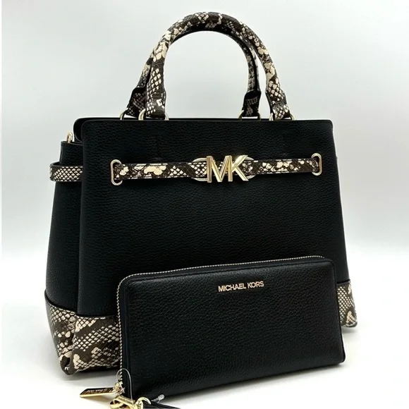 Michael Kors Large Reed Satchel Crossbody Bag & Large Continental Wallet Black